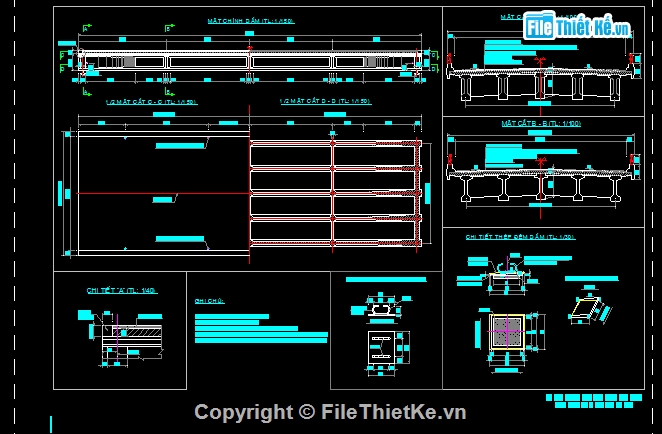 cầu dầm i33m,ban vẽ cad dầm I33m,cầu dầm I33m file cad